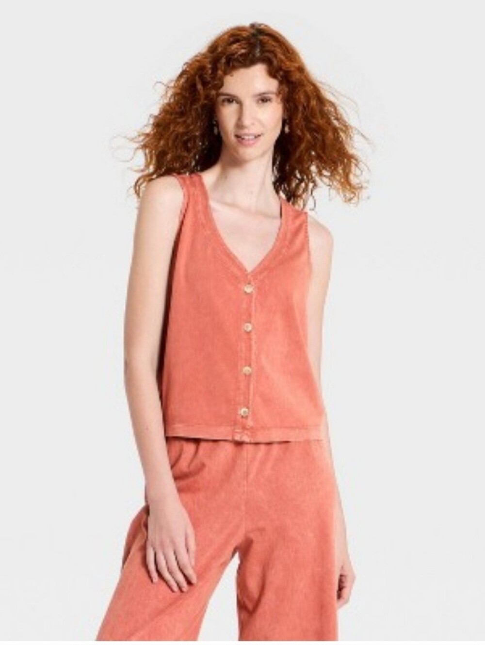 Women's Button-Front Jersey Tank Top F Universal Thread Red M